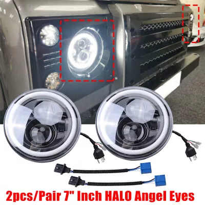 2PCS For Land Rover Defender 7 Inch Halo Angel Eyes LED DRL Headlights & Adapter • £27.97