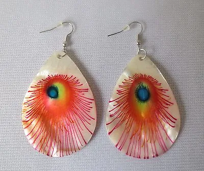 Fashion Earrings Shell Like With Peacock Feather Painting In 6 Colors. • $6.49