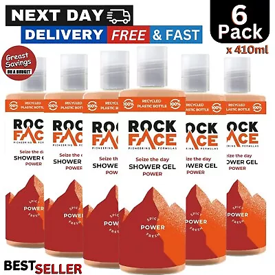 6 X Rock Face Power Shower Gel 410ml  All In One Body Wash For Men Long-Lastin • £14.99