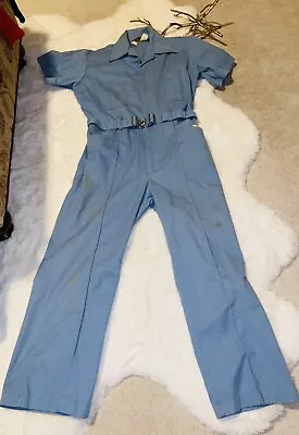 Vintage 60’s 70’s WALLS Mechanic Work Zip Coveralls Light Blue Workwear Size 40 • $29