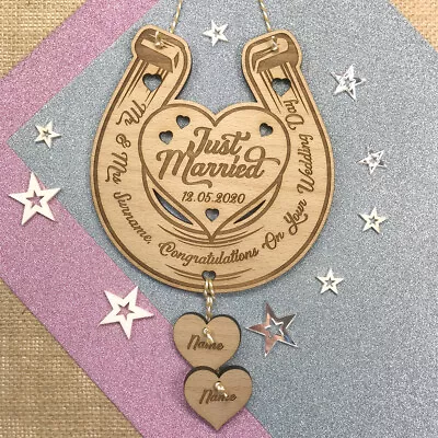 £10 • Buy Personalised Wedding Keepsake Gift Just Married Lucky Horseshoe Love Heart Charm