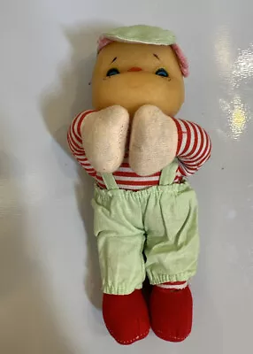 Vintage Ice Cream Doll? 7 1/2”  Pink Yarn Hair Green Overalls Wearing A Cap • $2.99