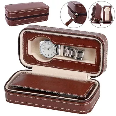 2 Grids PU Leather Watch Box Travel Pouch Case Storage Collector Organizer • £12.35