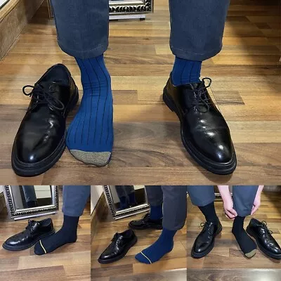 Men Male Over The Calf Dress Socks Business Cotton Knee High Stripe Calf Socks • £5.08