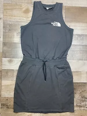 The North Face Dress Womens Sz M Sleeveless  Drawstring Waist Black Logo Pockets • $13.95