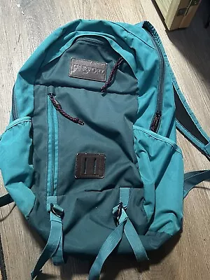 Vintage Jansport Backpack  Teal  Student Book Bag Hiking  4 Zip Pockets Camping • $39