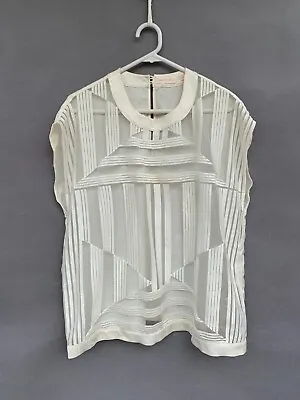 $79 • Buy ☘️ Sass & Bide On The Line Mesh Embroidered Linen Blouse Top T-Shirt Size 44 14