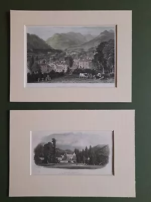 AMBLESIDE + RYDAL HSE LAKE DISTRICT HAND COLOURED ENGRAVING   C1860 MOUNT  6 X8  • £9.99