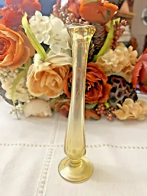 Vintage Fenton Golden Yellow Swung Glass Bud Vase Pedestal Base Unique • $22