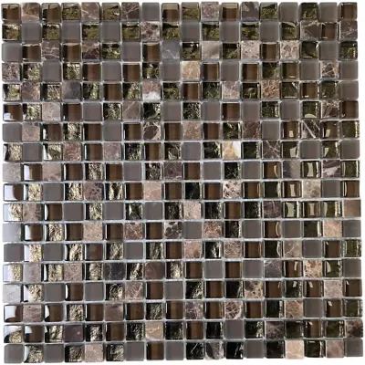 Dark Emperador Marble With Brown Glass Frosted 5/8 Square Mosaic Wall Decor T... • $31.99