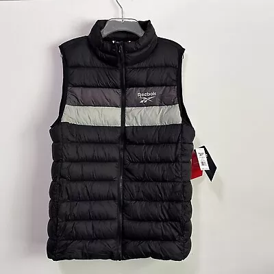 Reebok Mens Puffer Vest M Black Nylon Full Zip Filled Jacket Sleeveless NEW • $59.99