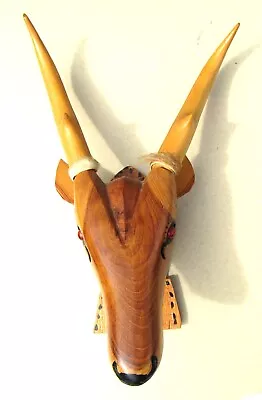 Mid Century Modern Wooden Sculpture Hand Carved Signed Abstract Deer Head 1970s • $112.81