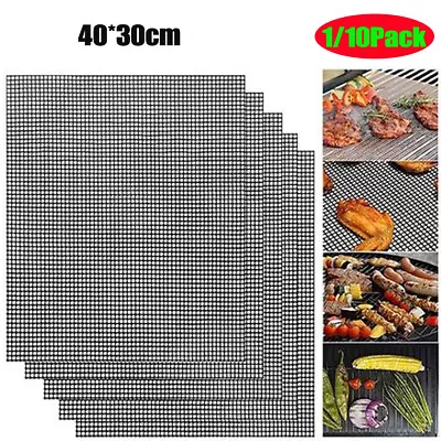 1/4/10Pcs BBQ Grill Mesh Non-Stick Mat Reusable Sheet Resistant Barbecue Meat UK • £3.06