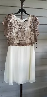 MARINA Dress Ivory Chiffon Champagne Lace A-line Dress Evening 8 NWT$189 • $26.24