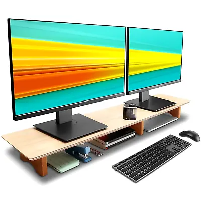 Aothia Large Dual Monitor Stand Riser Solid Wood Desk Shelf With Eco Cork • $22