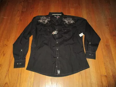 ROCK 47 Black Embellished L/S B/F Western Shirt Mens Tag Sz XXL NWT • $44.99