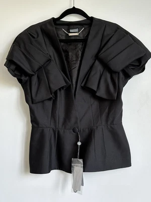 $590 • Buy Alexander Mcqueen New W/h Tags, Black Wool/Silk Origami Fold Blouse Size 44 /12 