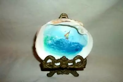 Miniature Oil Painting Ocean Boat Sea Shell Art Signed Easel Souvenir Vintage • $38.98