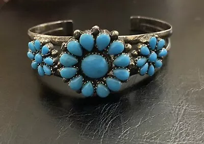 Old Pawn Vintage Navajo  Sterling Silver Petit Point Turquoise Cuff Bracelet • $76