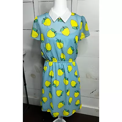 Mod Cloth Your Lively Side Peter Pan Collar Lemon Print Sheer Retro Dress Medium • $12