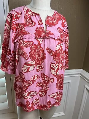 Vineet Bahl  Anthropologie Boho Pink & Red Blouse Top Embroidered Sz Small • $24.99