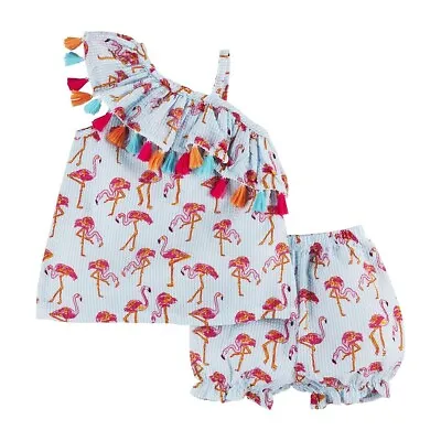 Mud Pie Baby Girl  Two Piece Flamingo Short Set Size 12-18 Month NEW • $24.95