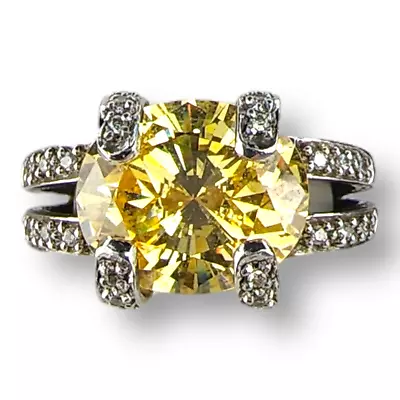 Vintage Sterling Silver 925 Yellow Faceted Citrine And Cubic Zirconia Ring SZ 5 • $124.99