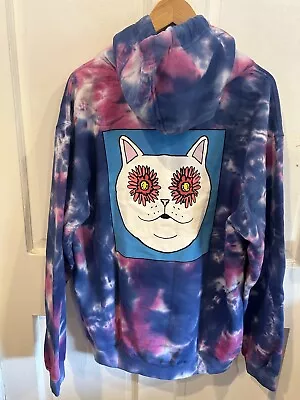 NEW RIPNDIP Logo Tie Dye Cat Flower Eyes Sweater Hoodie Pullover Sweatshirt Sz L • $54.99