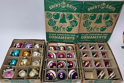 Vintage Shiny Brite Lot Of 35 Glass Ornaments Carriage Lamp UFO Indent  Striped • $199.95