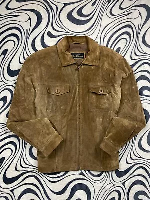 BEN SHERMAN Suede Leather Pocket Jacket Men's L Collared Full Zip Lined Brown • $80