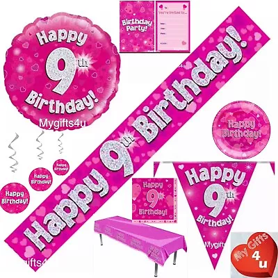 Pink Age 9th & Happy Birthday Party Decorations Buntings Banners Balloons Silver • £2.50