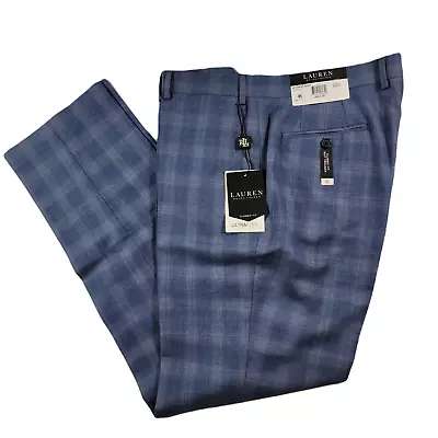 Lauren Ralph Lauren Blue Plaid Dress Pants Mens 36 X 32 Classic-Fit Stretch $190 • $49.49