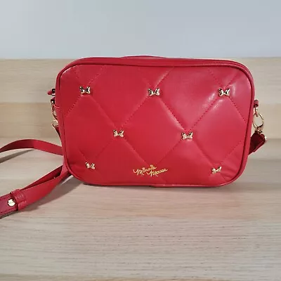 Disney Store Minnie Mouse Crossbody Purse Studded Bows Handbag Vegan Leather Red • $35