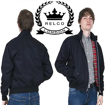 £39.99 • Buy Relco Men's Navy Blue Tartan Lined Golf Ska Mods Skins Casual Harrington Jacket 