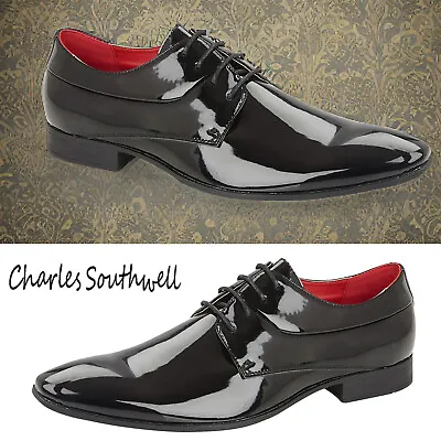 Mens Black Formal Shiny Patent Shoe Smart Party Oxford Wedding Office Dress Size • £28.49
