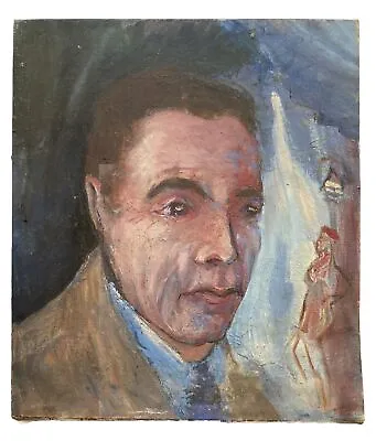 Vintage Modernist Original Portrait Oil Painting Surreal Mystery Artist Signed • $125