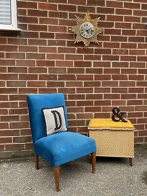 £49 • Buy Vintage Yellow Wicker Blanket Sewing Blanket Box Teak Tapered Legs Seat