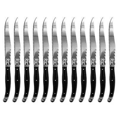 12pc Laguiole Silhouette 23.5cm Stainless Steel Steak Knife Set Cutlery Black • $85