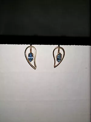 Vintage Van Dell 1/20 Gf Blue Rhinestone Screw Back Earrings - Aquamarine Color • $10