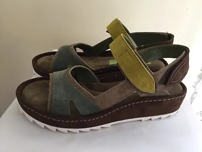 Materia Prima Fantini Green Brown Suede Comfort Adj Straps 38 Sandal Shoes • $125