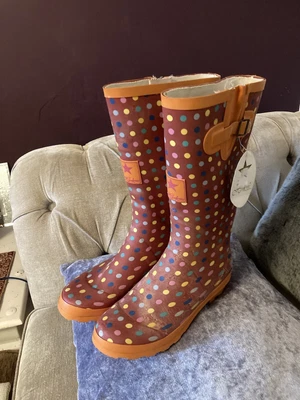 £12.99 • Buy Hawkins Collection Womans UK Size 8 Orange & Red Spotty Welly Boots With Logos 