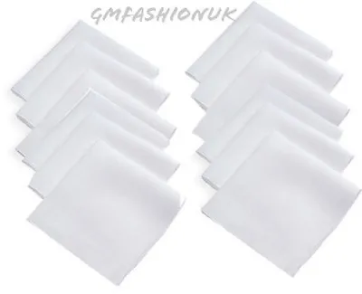 NEW 5/10/15/20 MENS PLAIN WHITE HANDKERCHIEF COTTON BLEND HANKIE HANKY 14  X 14  • £3.99