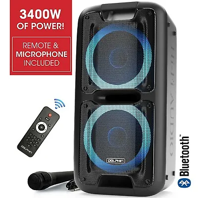 Dolphin SP-2100RBT Dual 10  Portable Karaoke Speaker System W/ Wired Microphone • $199