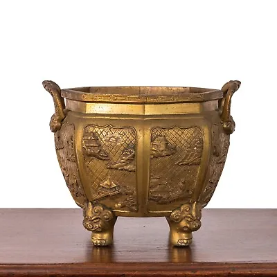 Japanese Meiji Bronze Octagonal Jardinière • $1200