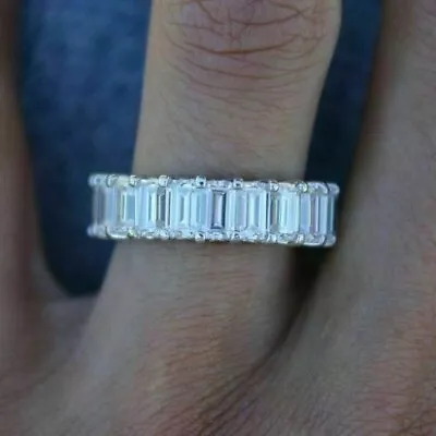 Full Eternity Emerald Cut 10.12ct Moissanite Wedding Ring Solid 14K White Gold • $314.26