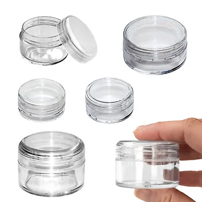 3 / 5 / 10 Gram  Empty Plastic Cosmetic Container Sample Pot Jar Clear Screw Lid • £2.20