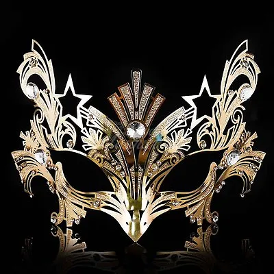 Womens Luxury Light Metal Laser-Cut Venetian Mardi Gras Masquerade Mask [Gold] • $9.95