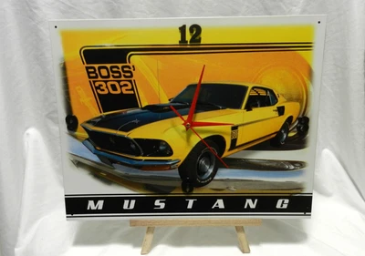 $65 • Buy 1969 Ford Mustang Boss 302 V8 Sportsroof Fastback Tin Sign Wall Clock Yellow