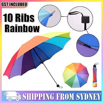 $14.78 • Buy Rainbow Compact Rainproof Three-folding Classic Umbrella Unisex Manual Fashion A