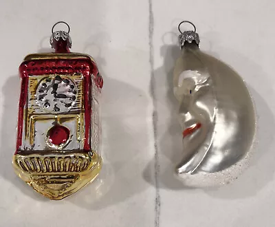 Mercury Glass Ornament Clock And Moon Vintage Lot Of 2 • $20